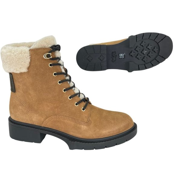 Coach Lorimer Suede Sheep Fur Trim Womens Ankle Boots in Tan - Picture 16 of 16
